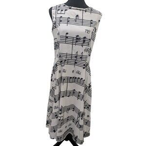 White Dress with Music Notes Print Music Theme see pictures